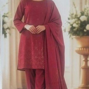 3 pcs embroidered banadora viscose suit