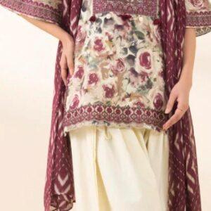 3 Pc summer collection Embroidered Sapphire cotton satin suit